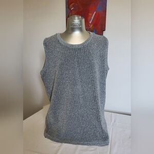90s Vintage Knit Silver Sleeveless  Tank Sweater Tunic Vest